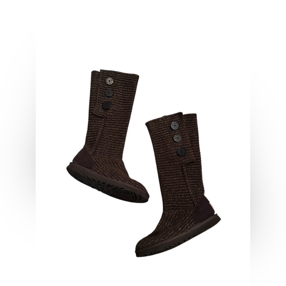 UGG Australia Brown Classic Cardy Sweater Knit Triple Button Tall Boots Size 9 - Picture 1 of 9